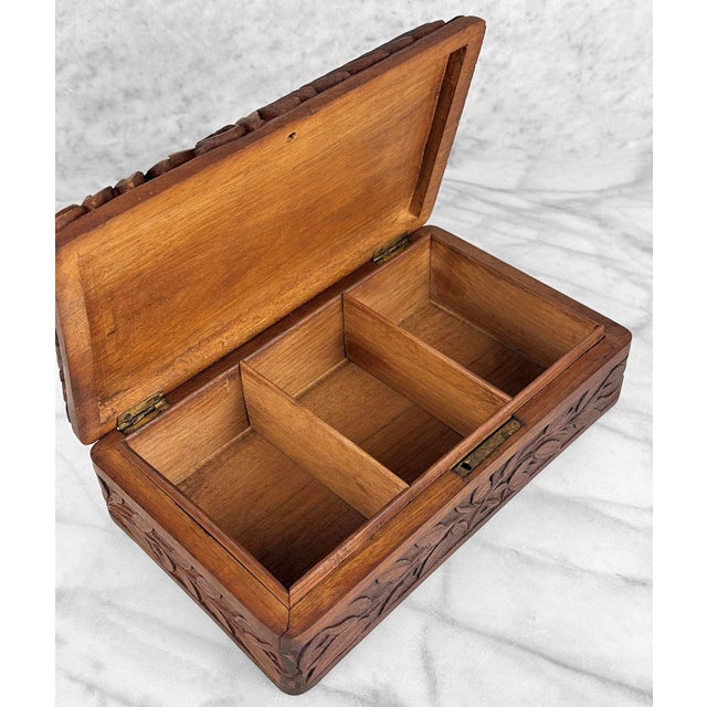 Vintage Traditional Walnut Heavily Carved Storage Box For Sale - Image 6 of 11