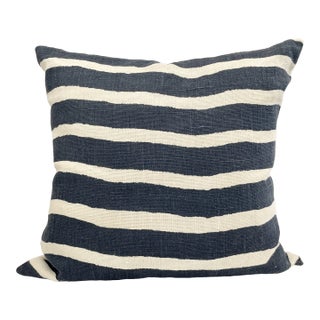 Square Blue and White Stripes Toss Pillow For Sale