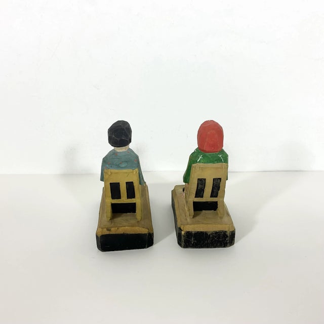Wood Vintage French Canadian Folk Art Carved and Painted Wood Couple- Set of 2 For Sale - Image 7 of 8