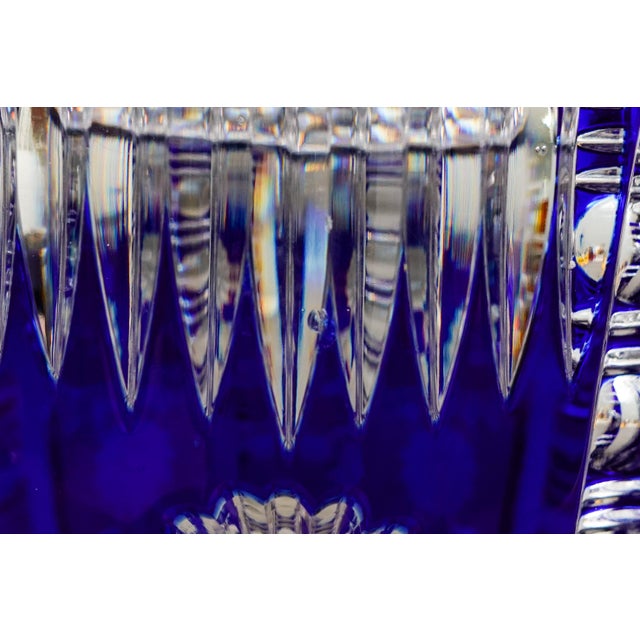 Blue Mid 20th Century Bohemian Czech Cobalt Blue Cut to Clear Crystal Vase With Sawtooth Rim For Sale - Image 8 of 10