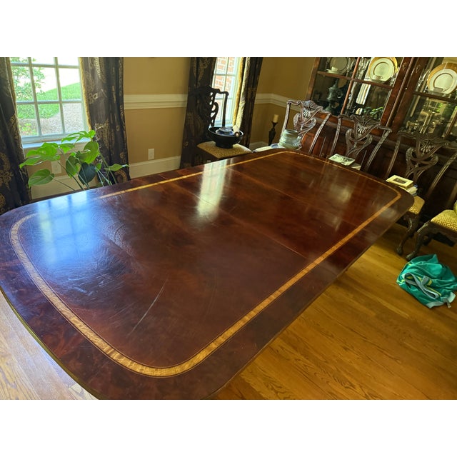 2000 - 2009 Attributed to Henredon Natchez Collection Flame Mahogany Double Pedestal Dining Table For Sale - Image 5 of 8