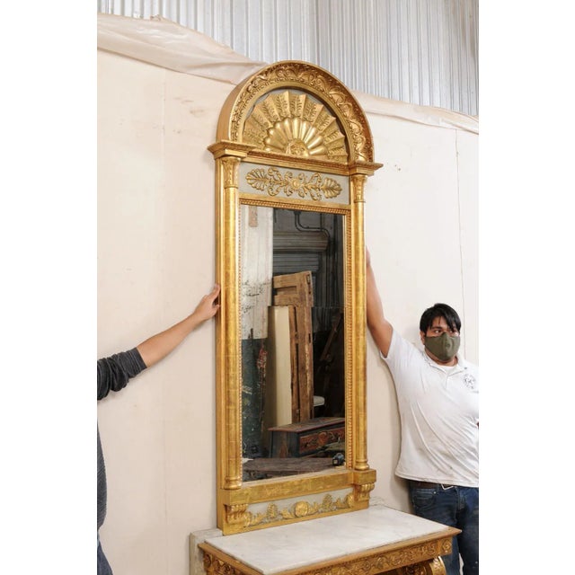 Wood Johan Martin Berg Swedish Neoclassical Carved and Giltwood Console With Mirror - 2 Pieces For Sale - Image 7 of 13