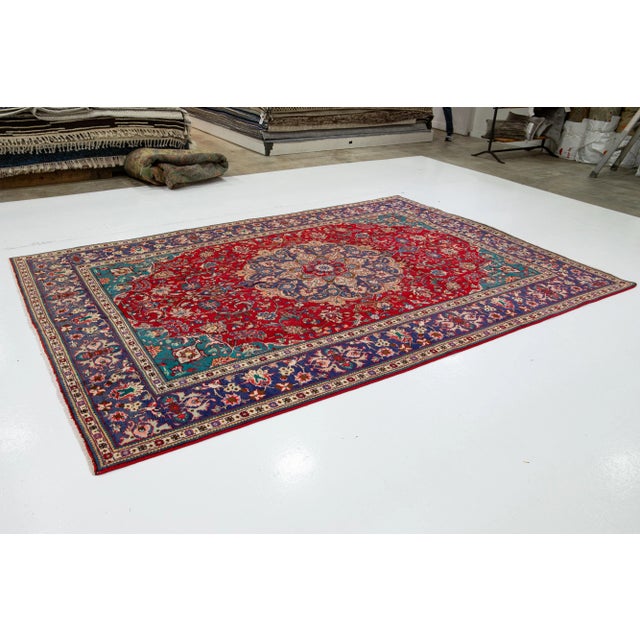 Red Vintage Medallion Tabriz Persian Wool Rug in Red For Sale - Image 8 of 8