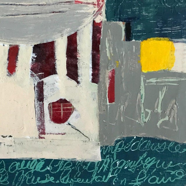 Wood Christiane Corcelle "Thé À La Menthe I" Mixed Media on Board, Framed Abstract Painting in Orange, Teal and Gray, 2022 For Sale - Image 7 of 9
