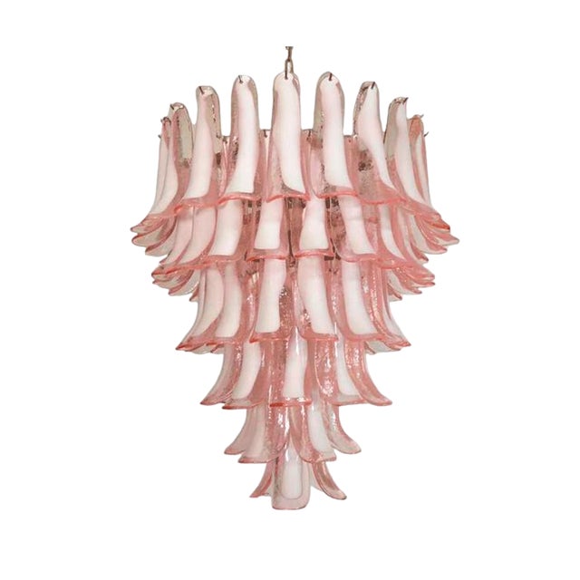 Large Pink Murano Glass Chandelier in the Style of Mazzega For Sale