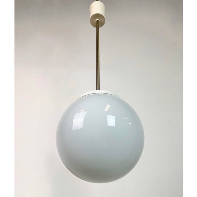 Metal Vintage Chandelier with Milk Glass from Elektrosvit, 1960s For Sale - Image 7 of 12