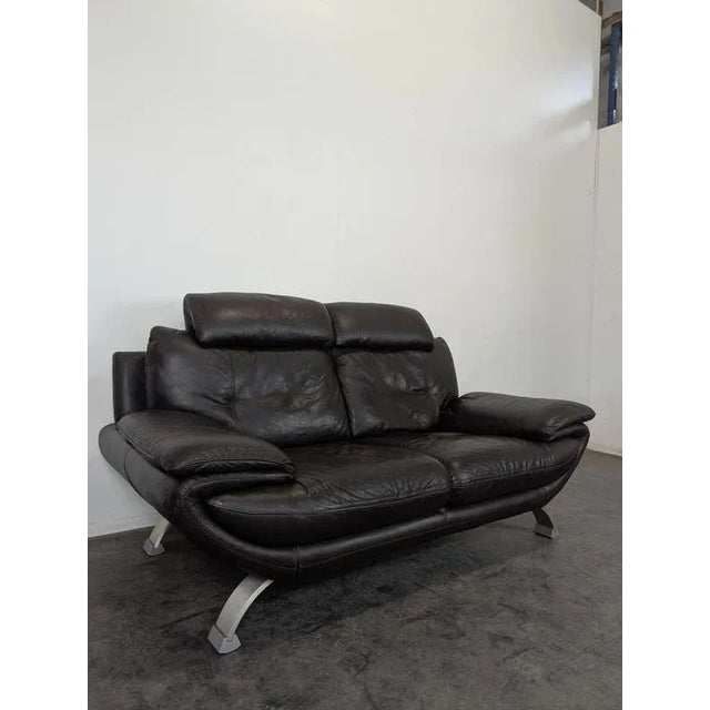 Vintage Black Leather Sofa For Sale - Image 4 of 6