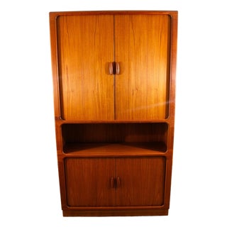 1960s Mid Century Danish Cabinet Dyrlund Teak Wide Storage Tambour Doors Shelving MCM For Sale