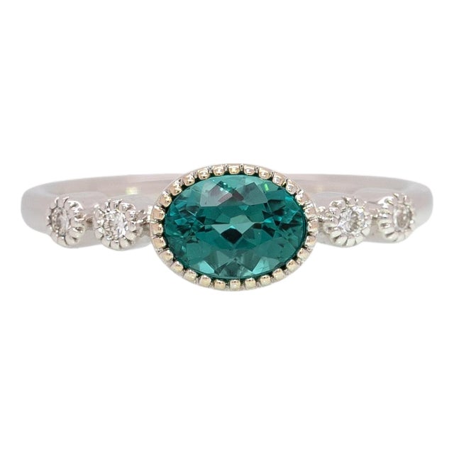 Indicolite Tourmaline Ring With Natural Diamonds Accents: Solid 14k Gold, Size 6.75 For Sale