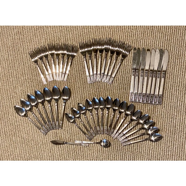 Mid 20th Century Interpur Japan Stainless Fleur De Lis Pattern Flatware