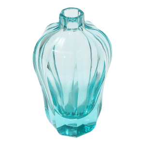 Art Deco Faceted Cut Crystal Vase in Aquamarine Hue Signed Moser
