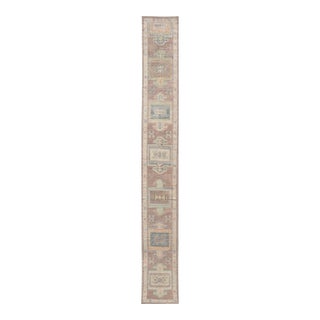 Long Turkish Oushak Runner in Pale Taupe With Blue and Soft Green Motifs For Sale