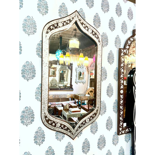 Wood 1980s Handcrafted Mother of Pearl Inlay Levantine Mirror For Sale - Image 7 of 7