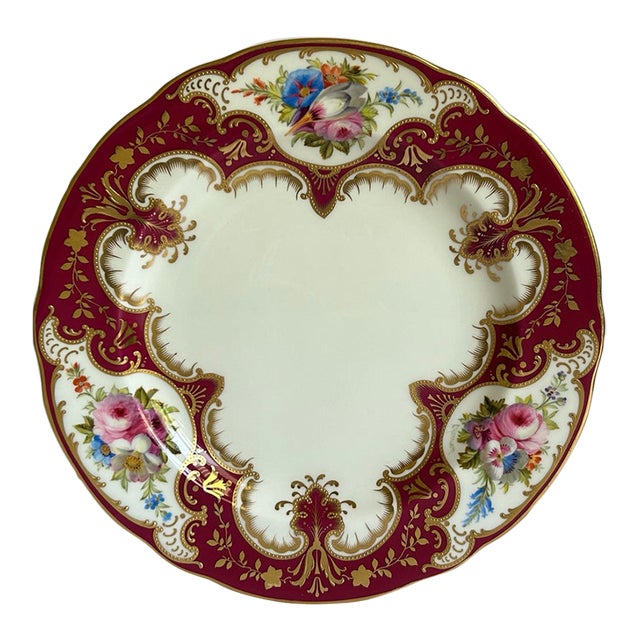 Antique Cauldon England Hand Painted Floral Raised Gold Porcelain Cabinet Plate For Sale