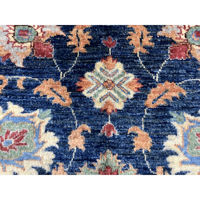 Textile Navy Blue Afghan Sultani Natural Dye Wool Rug, Persian Floral Botanical Design, 8′2″ × 9′11″ For Sale - Image 7 of 16