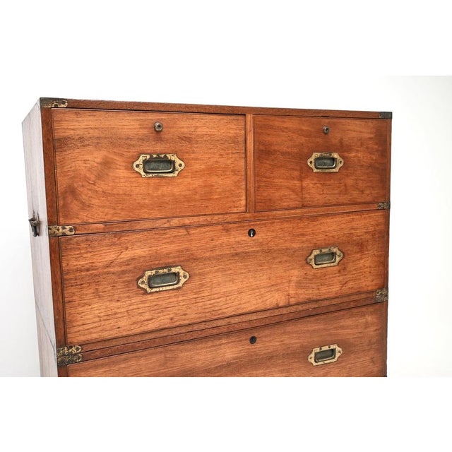 Antique Military Campaign Chest of Drawers in Teak, 1840 For Sale - Image 10 of 15