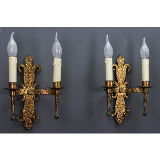 Late 19th Century French Gilt Wrought Iron Sconces, 1890s, Set of 2 For Sale - Image 4 of 18