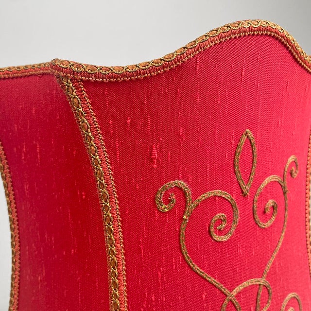Mid-Century Modern Italian Table Lamp Red Fabric Shade with Decorations, 1950s For Sale - Image 9 of 18