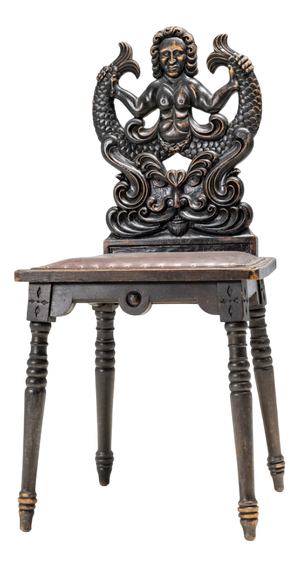 Hand-Carved Chair with Siren Motif, 1890s