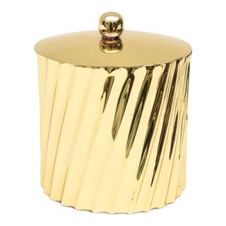 Vintage Brass Fluted Box With Ball Top MId Century Modern Desk Accessory 50's For Sale