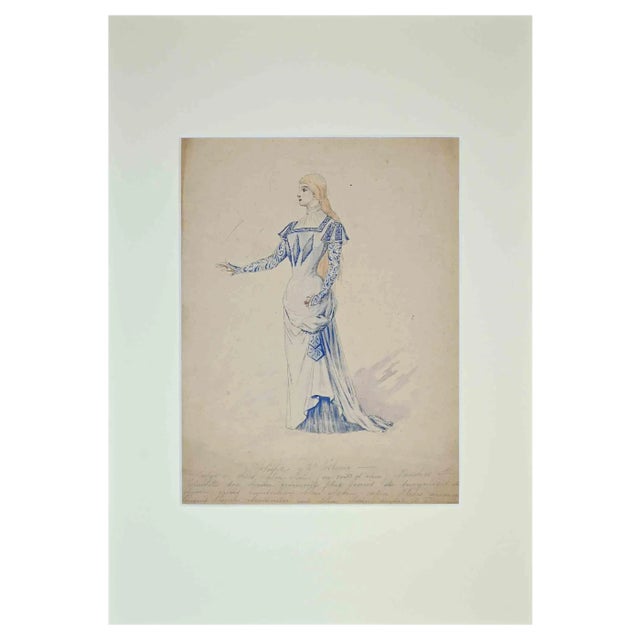 Alfredo Edel, Theatrical Costume, Original Watercolor, 1895 For Sale