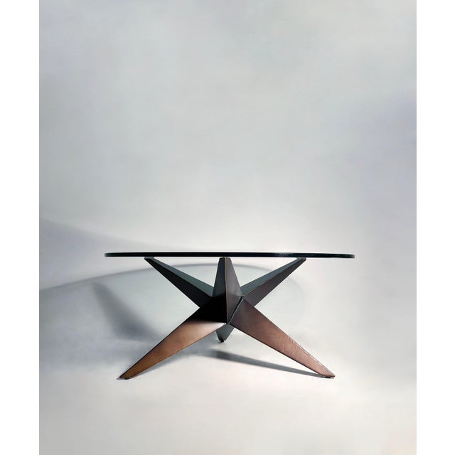 Custom Post Modern Steel Coffee Table in Gold Finish For Sale - Image 4 of 8