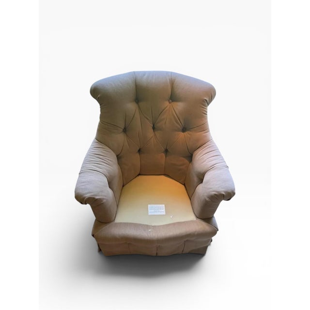 Tufted Swivel Club Chair in Taupe Denim-Style Fabric For Sale In Boston - Image 6 of 11