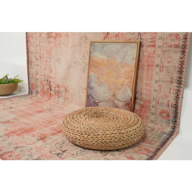 1970s Vintage Turkish Handmade Wool Cotton Pink Area Rug For Sale - Image 11 of 12