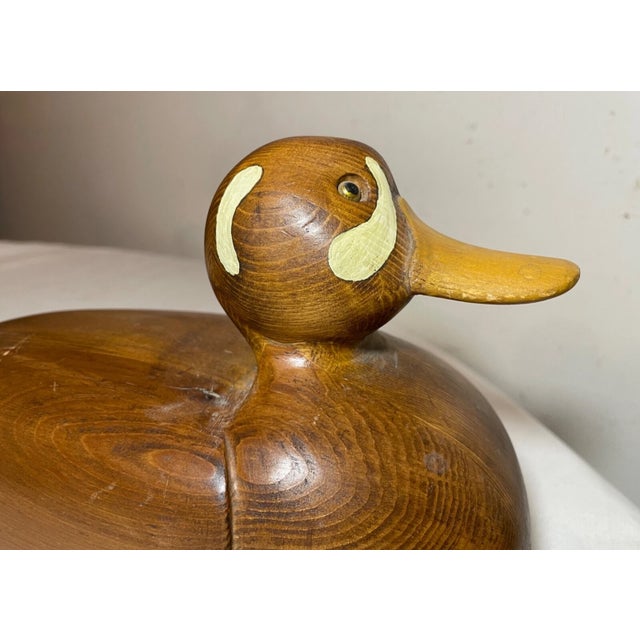 Vintage 1986 Charles Bruno Carved Wood Folk Art Duck Decoy Bird Sculpture Statue For Sale - Image 11 of 14