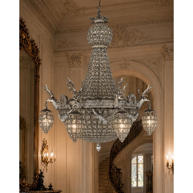 1960s French Silver Bronze Deer Chandeliers - Pair For Sale - Image 14 of 18
