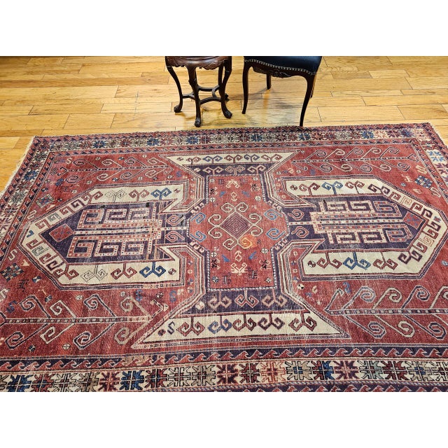 1900 - 1909 Antique Caucasian Kazak Sevan Area Rug, Handwoven Wool, Geometric Design, 1900s, 6' x 9' For Sale - Image 5 of 17