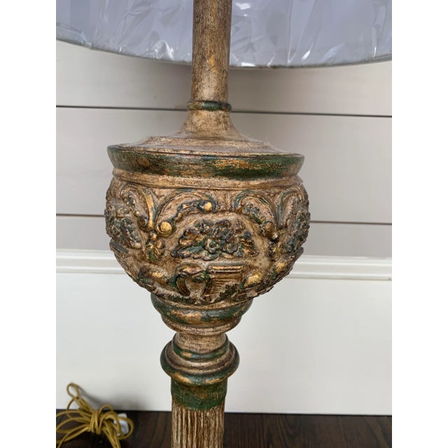 Vintage Mid 20th Century Alter Stick Made Into Lamp With Gold Leaf For Sale - Image 4 of 5