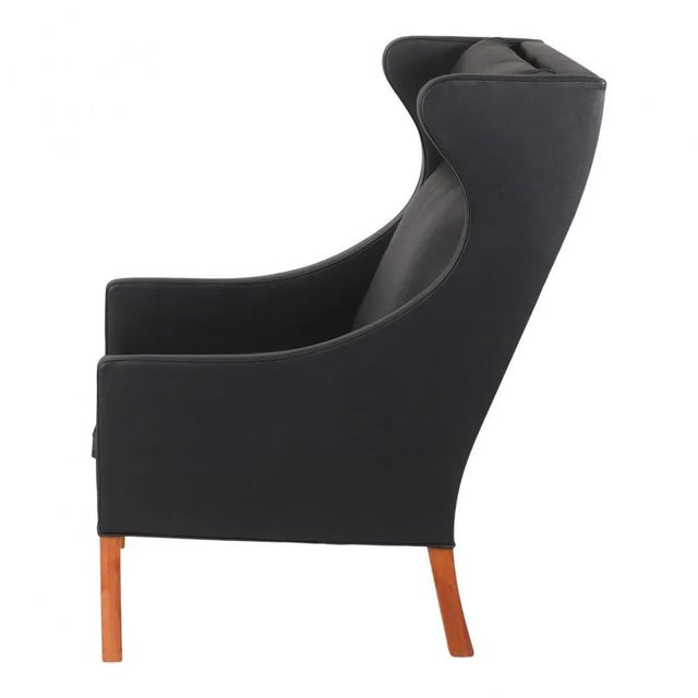 Wing Chair in Black Bison Leather by Børge Mogensen for Fredericia, 1960s For Sale - Image 3 of 5