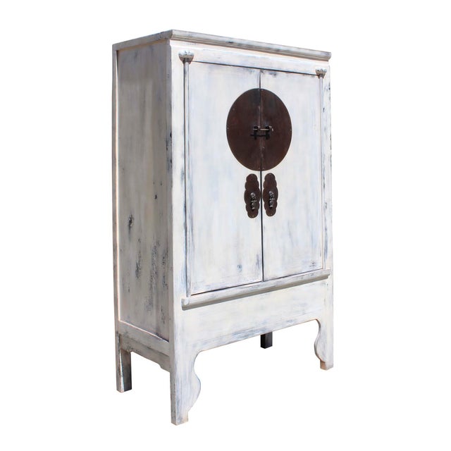 Chinese Distressed Off White Tall Wedding Armoire Wardrobe ...