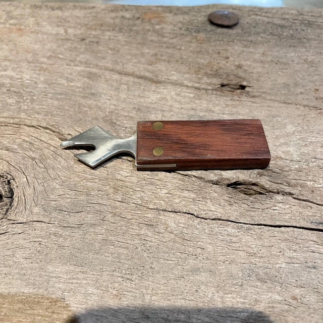 Brown 1970s Japan Rosewood & Stainless Steel Sculptural Bottle Opener For Sale - Image 8 of 8