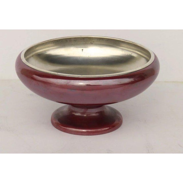Traditional La Pierre Babylonian Red Patina Bronze & Sterling Silver Mixed Metals Pedestal Bowl For Sale - Image 3 of 11
