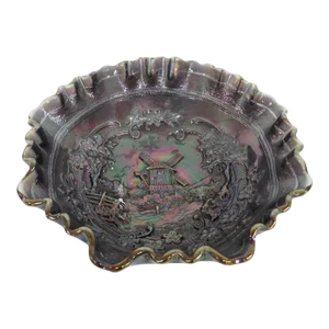 Imperial Carnival Glass Windmill Purple Smoke Ruffled Edge Bowl Candy Dish
