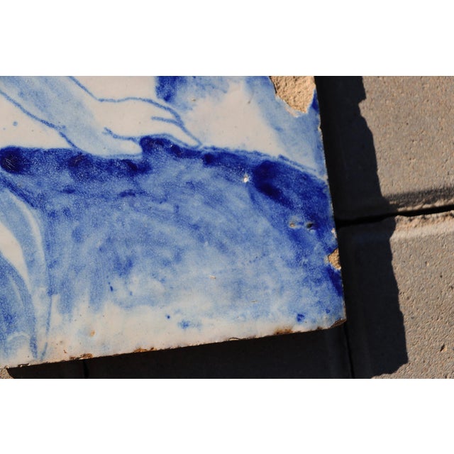 Baroque 18th Century Portuguese Tile Lady’s Hand Fragment Blue & White Antique Hand Painted For Sale - Image 3 of 8