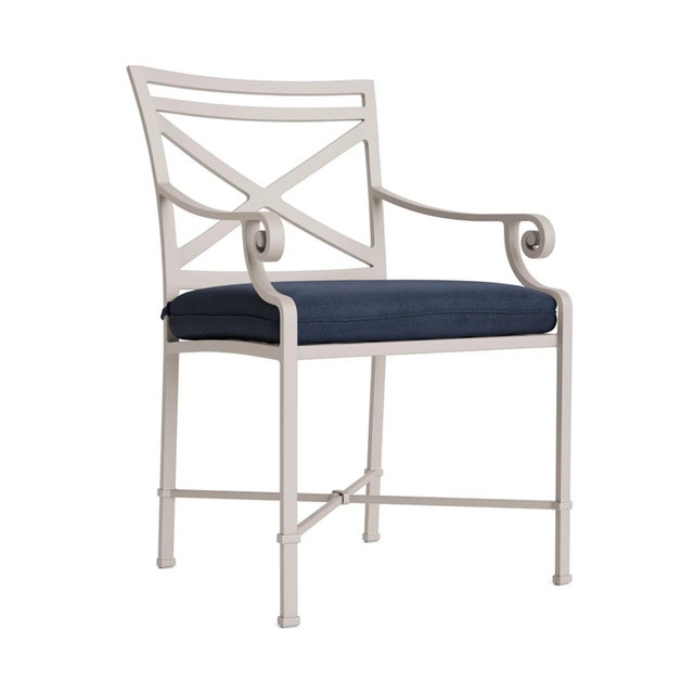Brown Jordan Venetian Arm Chair, Dove frame with Fusion Neptune fabric For Sale - Image 12 of 12