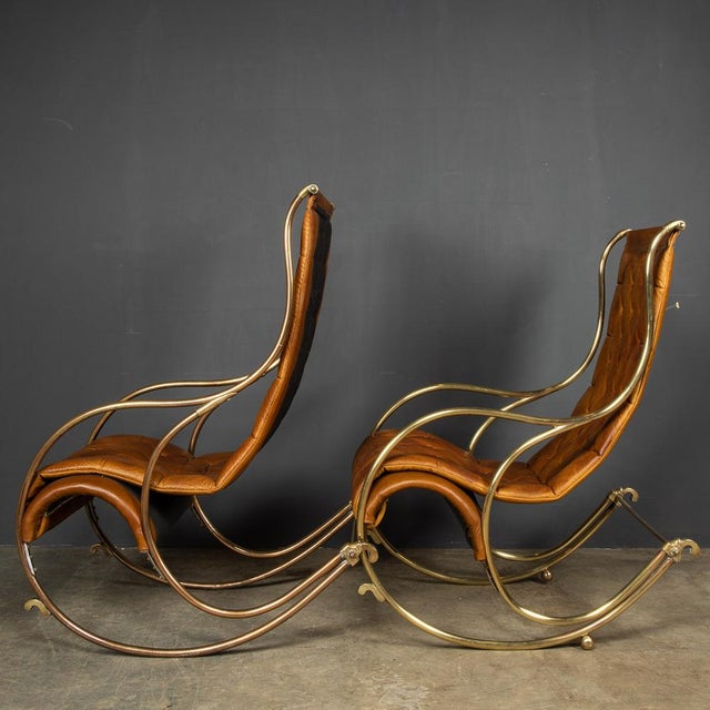 Set of 20th Century British Leather Rocking Chairs, 1950s For Sale - Image 3 of 18