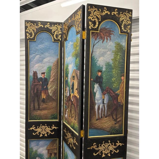 Vintage Equestrian Themed Painted Room Divider For Sale - Image 4 of 9
