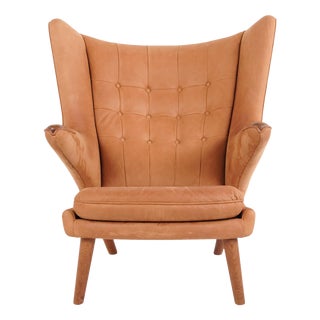 AP19 Papa Bear Chair in Cognac-Coloured Nubuck Leather by Hans J. Wegner for AP Stol, 1960 For Sale