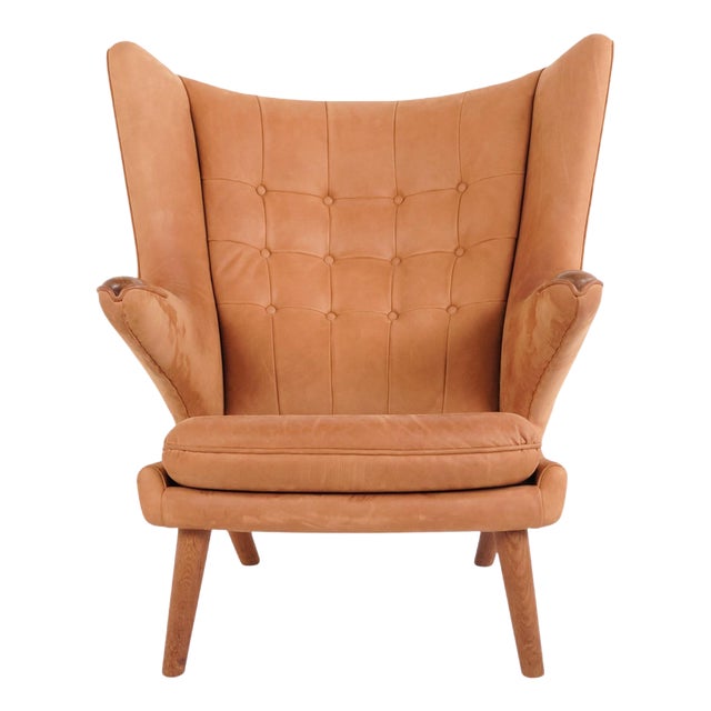 AP19 Papa Bear Chair in Cognac-Coloured Nubuck Leather by Hans J. Wegner for AP Stol, 1960 For Sale