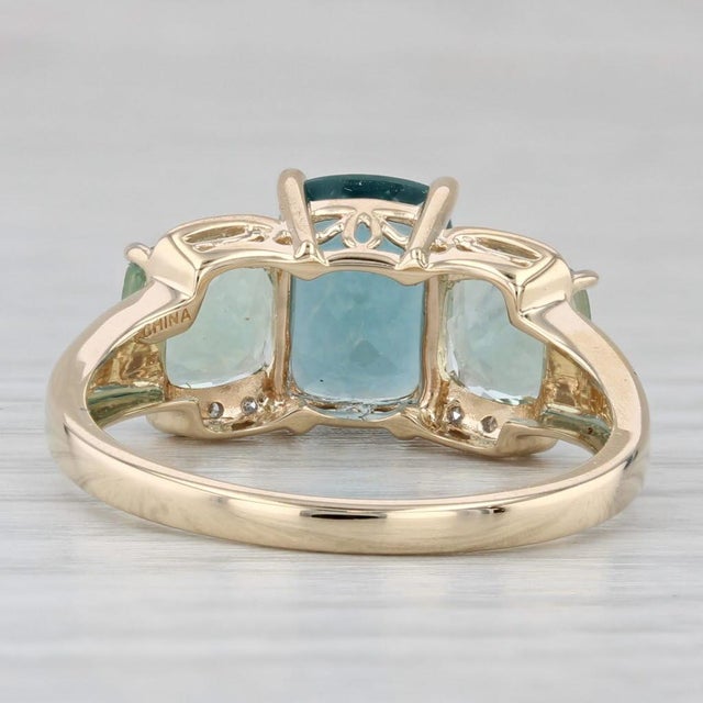 Mid 20th Century 4.92ctw Fluorite 3-Stone Ring 14k Yellow Gold Diamond Accents Size 9.25 For Sale - Image 4 of 8