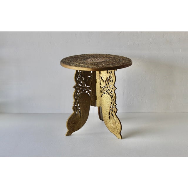 Brass 1970s Circular Anglo-Indian Brass Finish Wood Side Table For Sale - Image 8 of 11