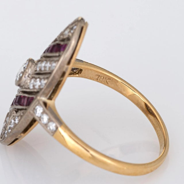 Metal Ruby Diamond Ring Estate Art Deco Style Oval Cocktail Fine Jewellery size 6.5 For Sale - Image 7 of 7