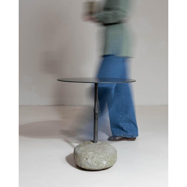 21st Century Poland Deep Charcoal Grey Round Stone-Base Side Table For Sale - Image 4 of 10