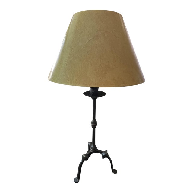 1990s Laura Lee Wrought Iron 3 Leg Table Lamp - Missing Candle at Socket Base For Sale