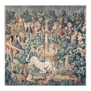 Vintage Square Tapestry Continental Traditional European Allover Floral Flat Weave For Sale
