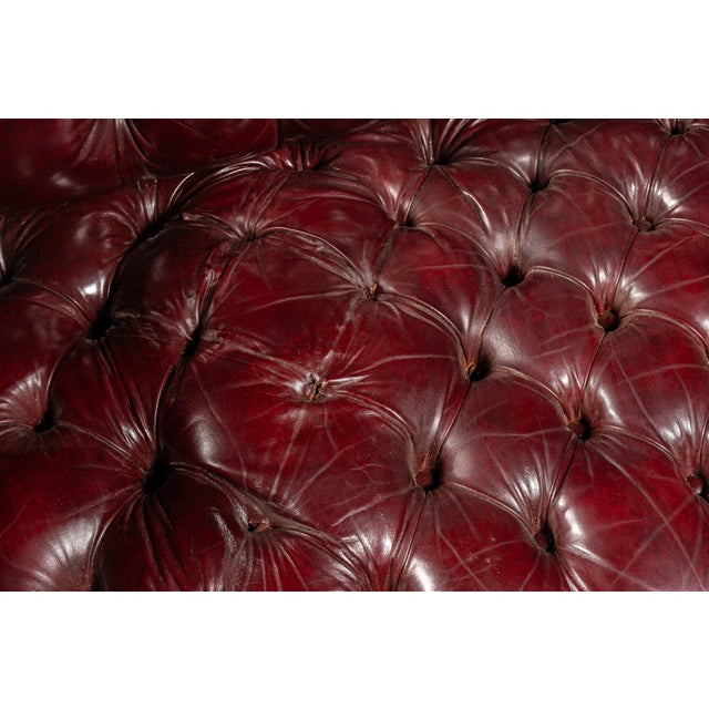 Mid 20th Century Tufted Leather Chesterfield Sofa in Burgundy For Sale - Image 9 of 10